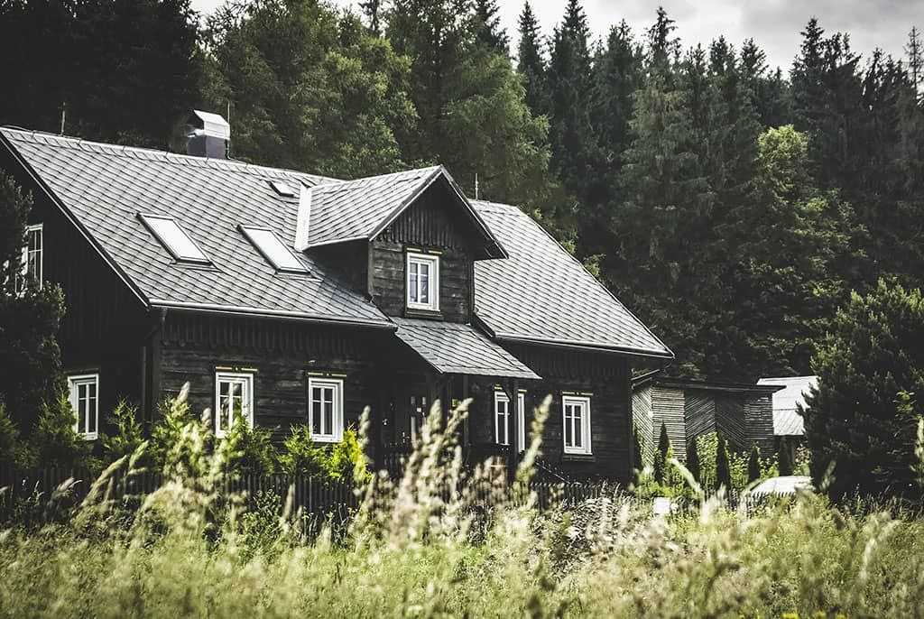 Wooden house surrounded by a forest